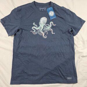 Life Is Good Octopus Mens Large Blue T Shirt Graphic Short Sleeve Crewneck